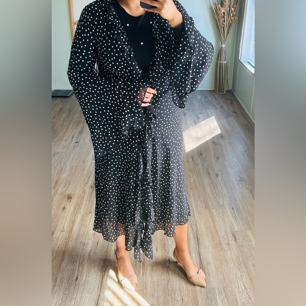 Black & White Polka Dot Tie-Front Cardigan - Picture 10 of 13